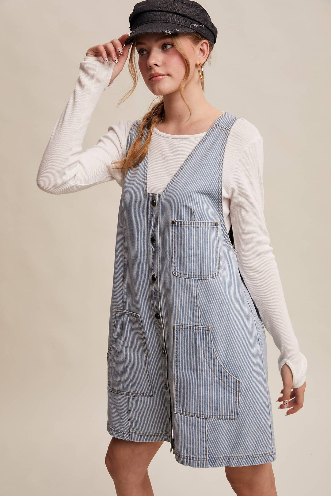 Listicle | Striped Denim Button-Front Mini Dress