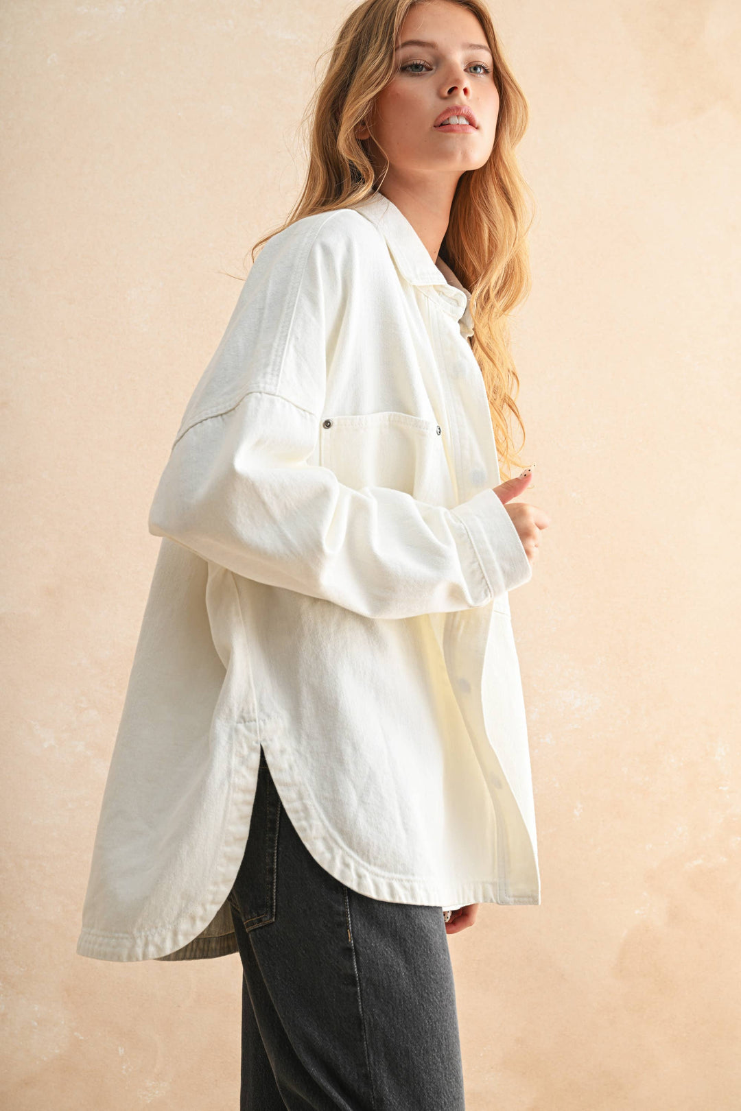 Miou Muse | Washed Snap Button Down Denim Shacket