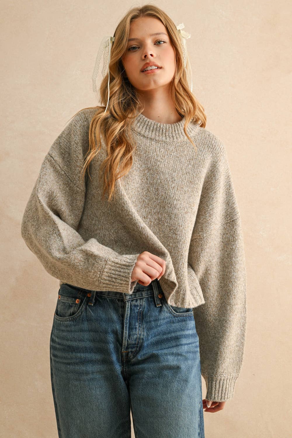 Miou Muse | Round Neck Simple Sweater Top