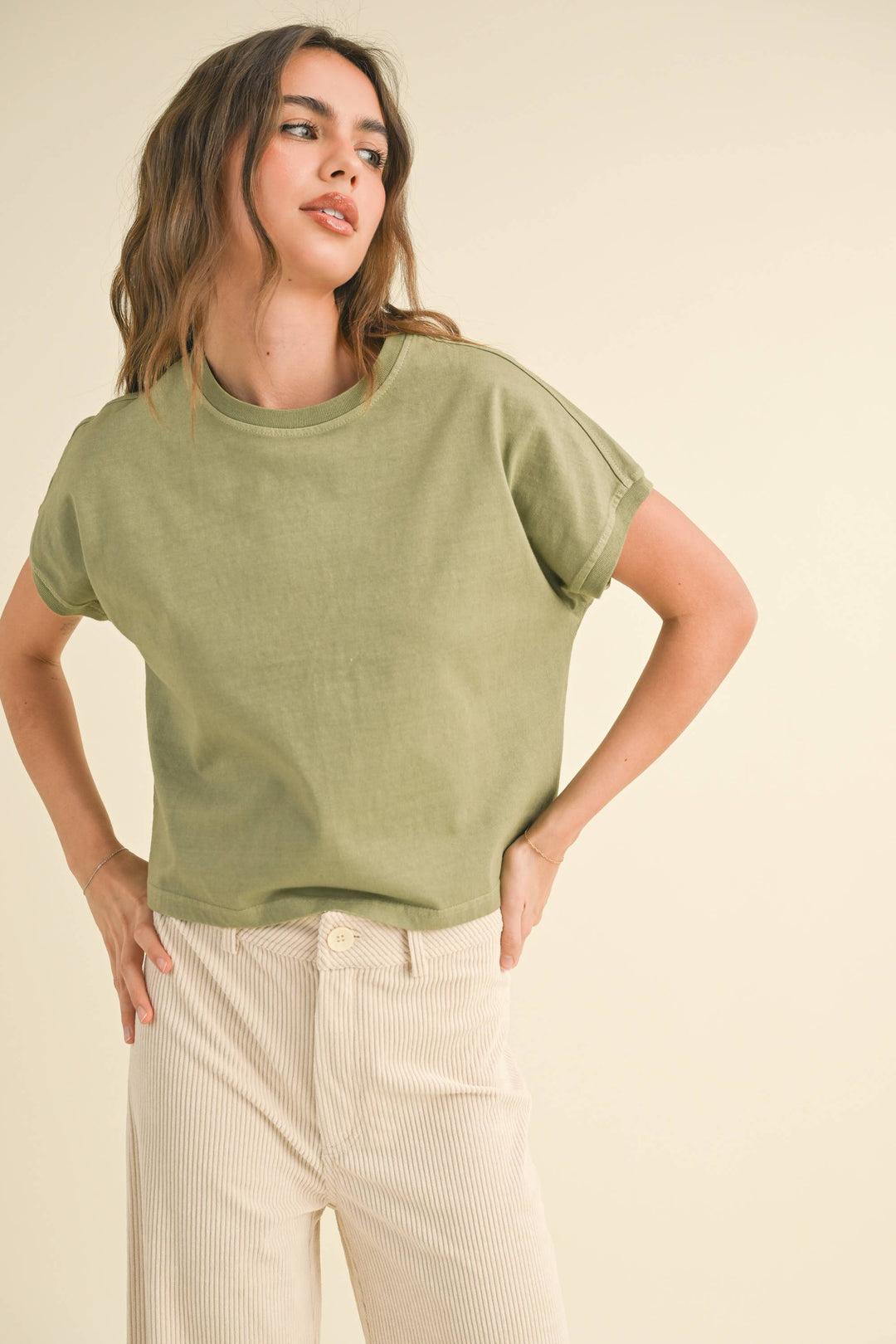Miou Muse | Washed Short Cap Sleeve top