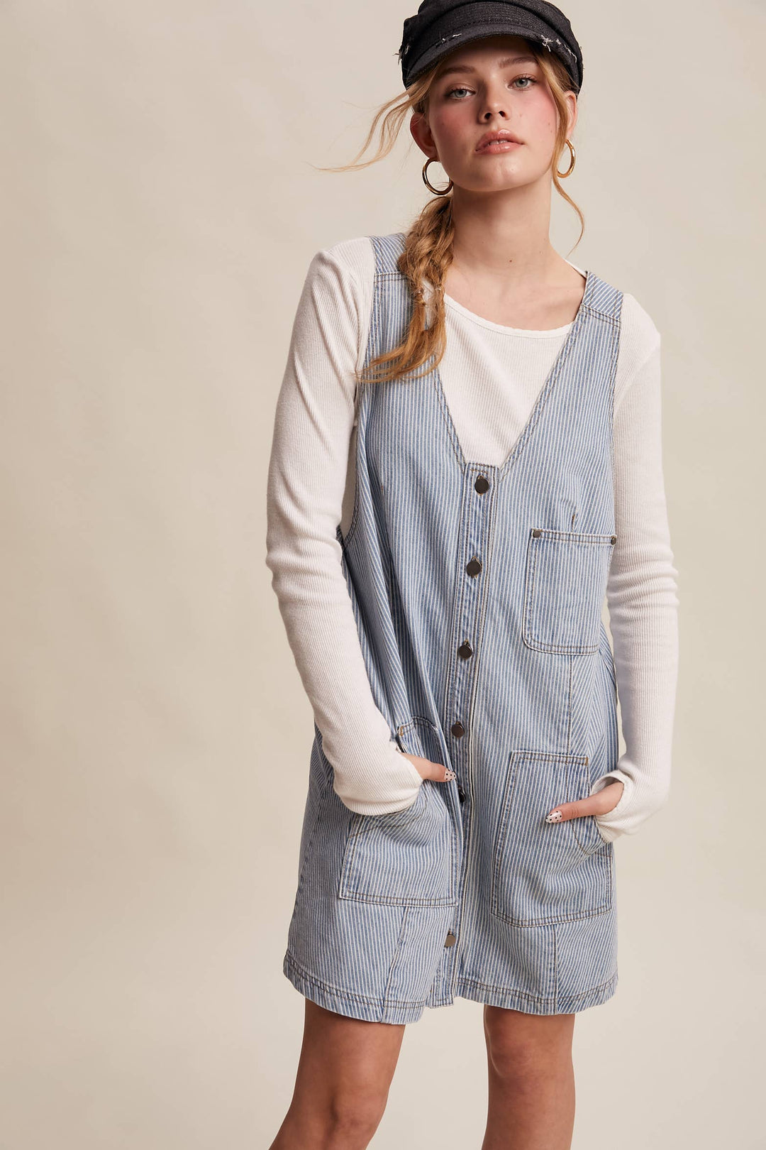 Listicle | Striped Denim Button-Front Mini Dress
