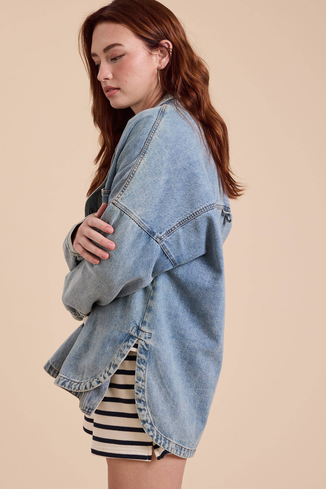 Miou Muse | Washed Snap Button Down Denim Shacket
