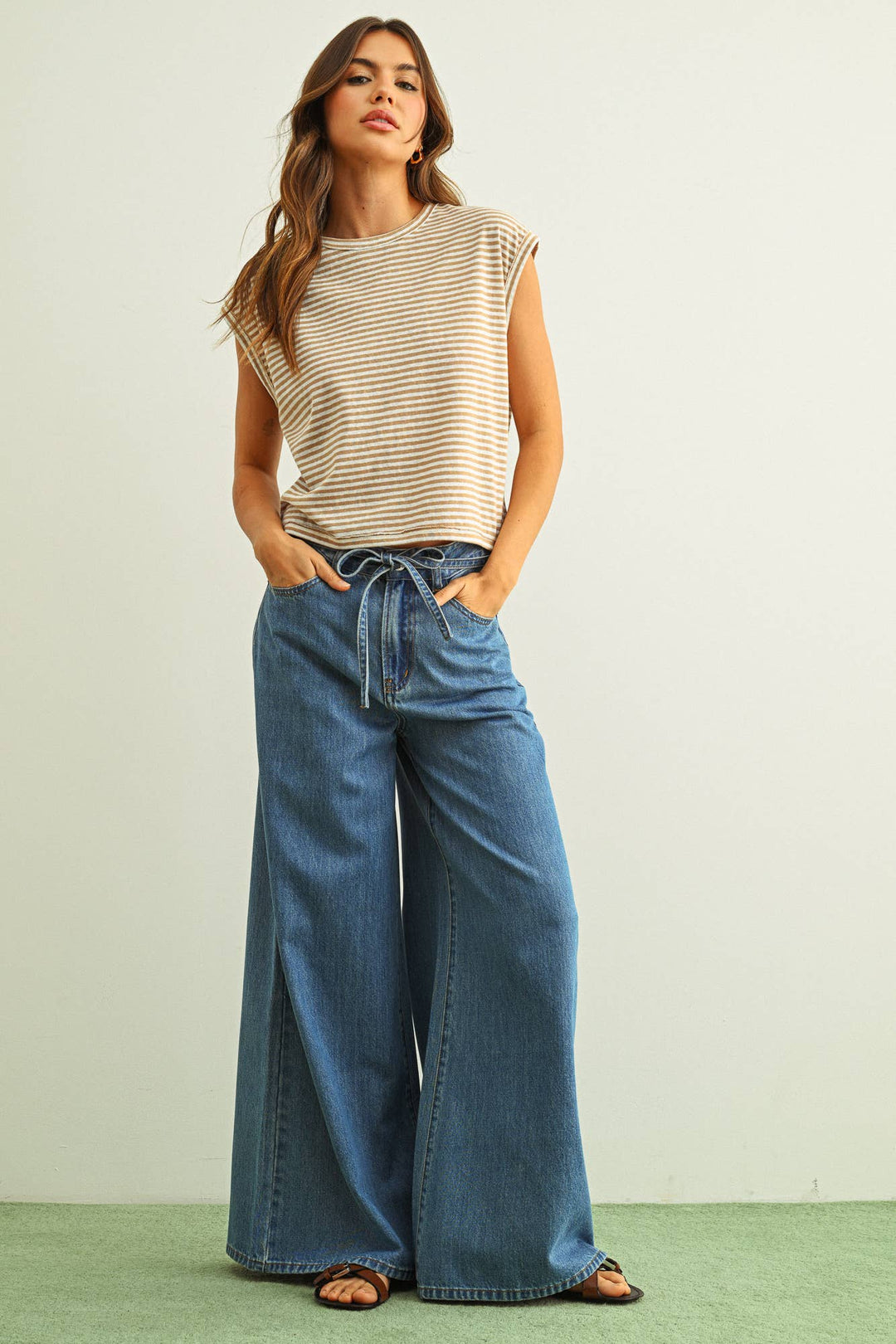 Miou Muse | Stripe Pattern Slub Top