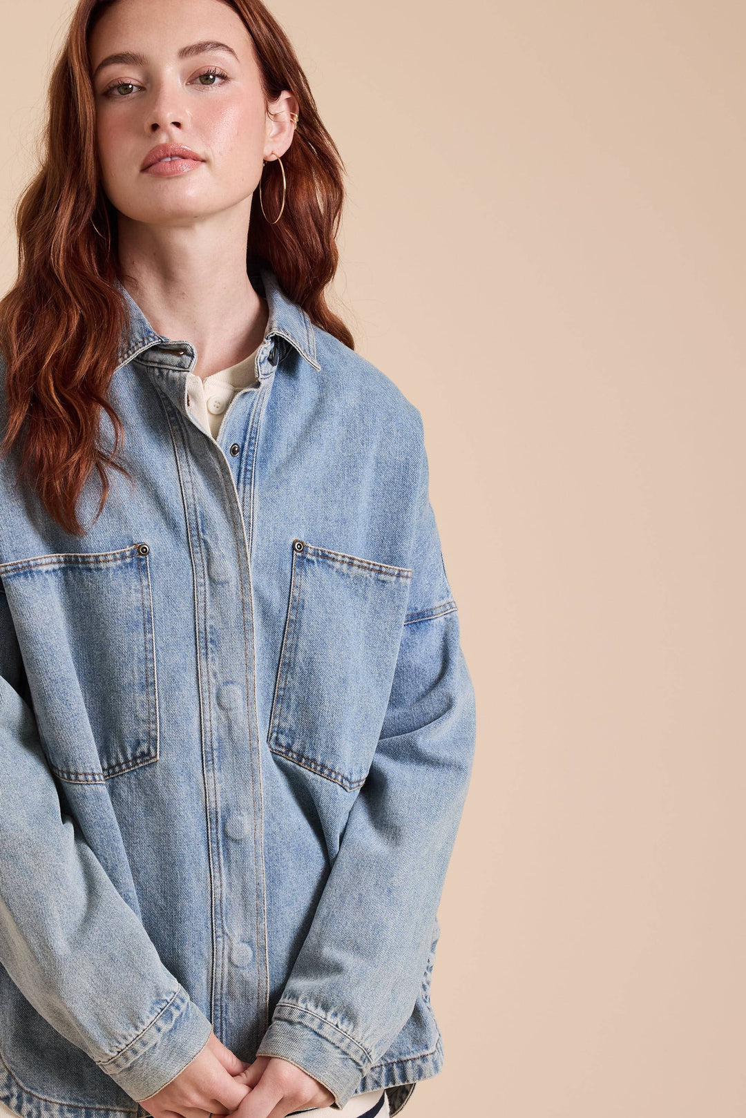 Miou Muse | Washed Snap Button Down Denim Shacket