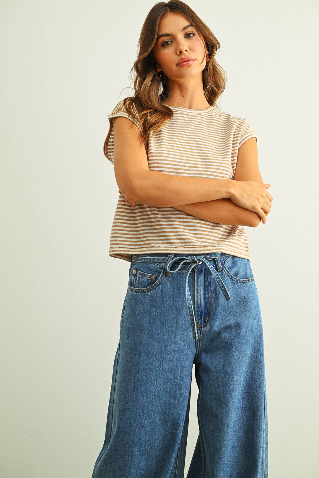 Miou Muse | Stripe Pattern Slub Top