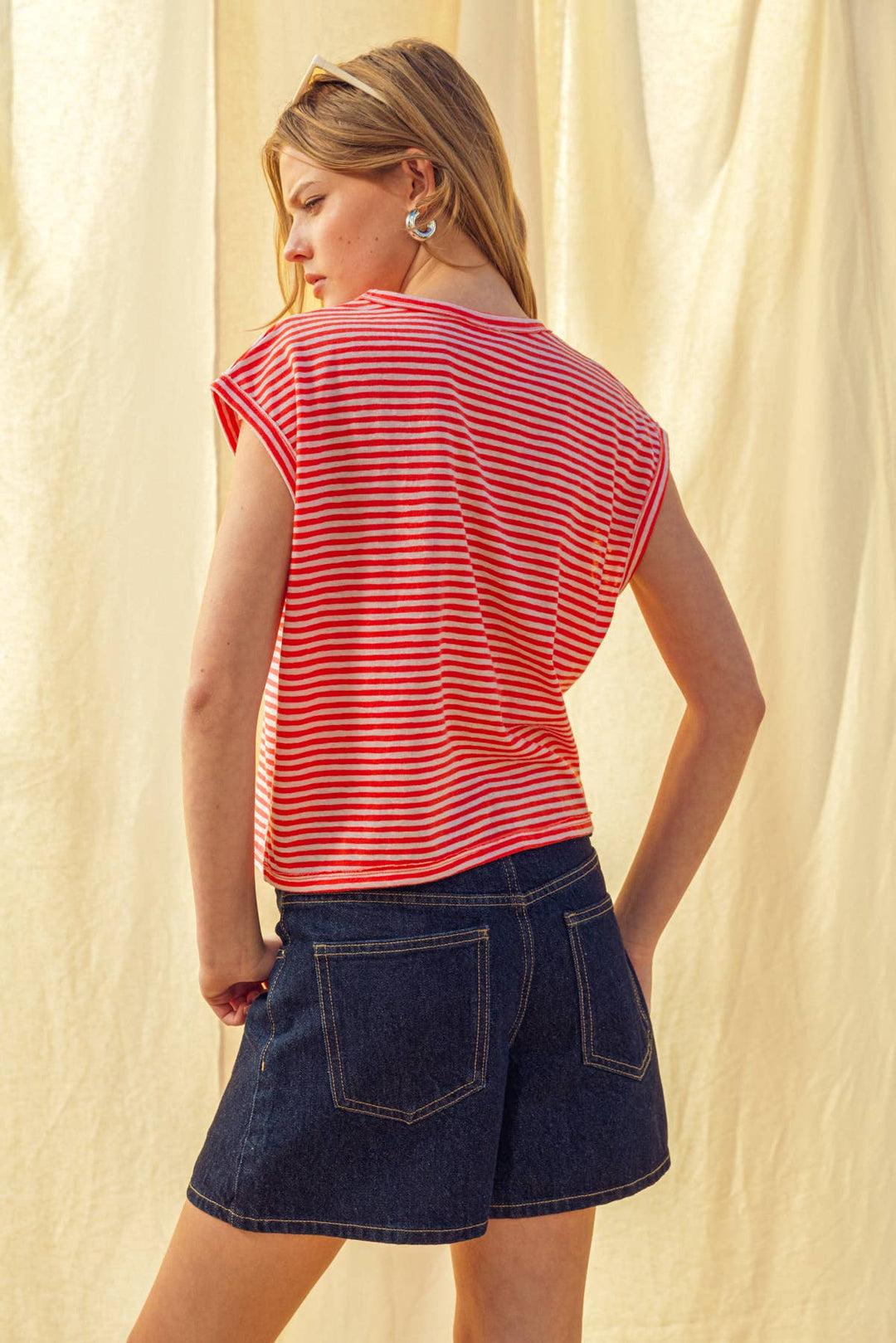 Miou Muse | Stripe Pattern Slub Top