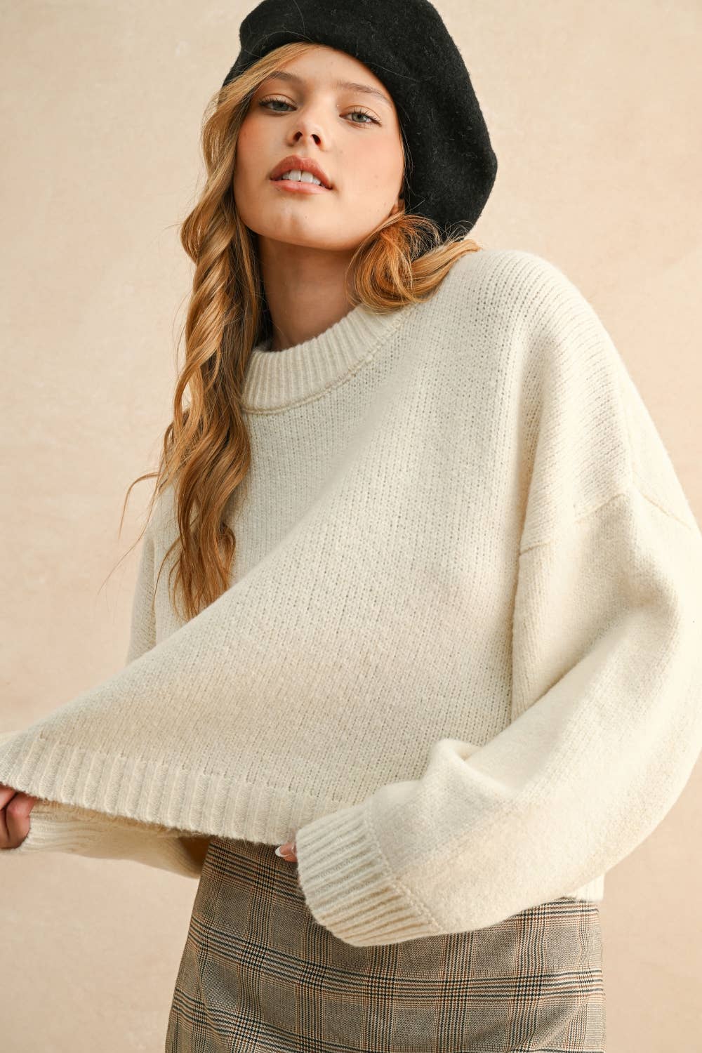 Miou Muse | Round Neck Simple Sweater Top