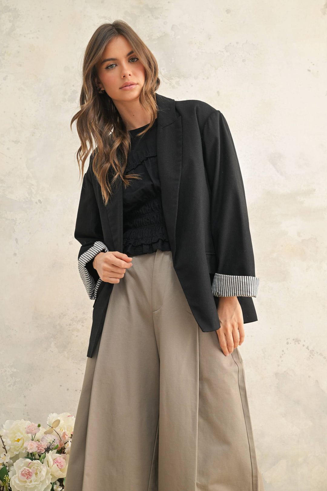 Miou Muse | Rayon Blazer with Striped cuff