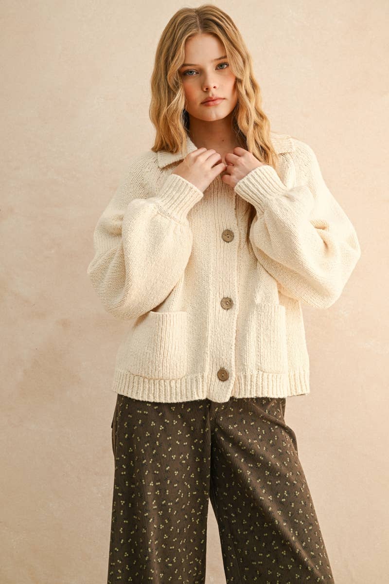 Miou Muse |  Cactus Button Front Sweater Cardigan