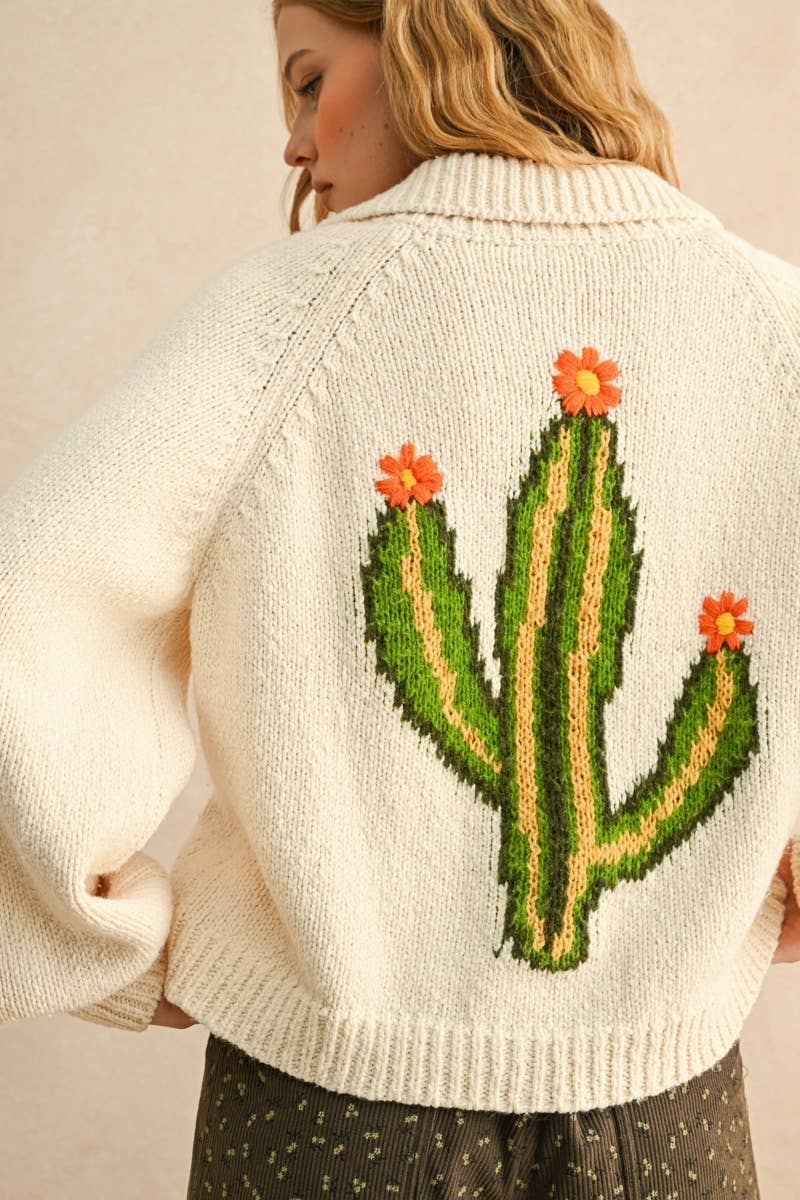 Miou Muse |  Cactus Button Front Sweater Cardigan