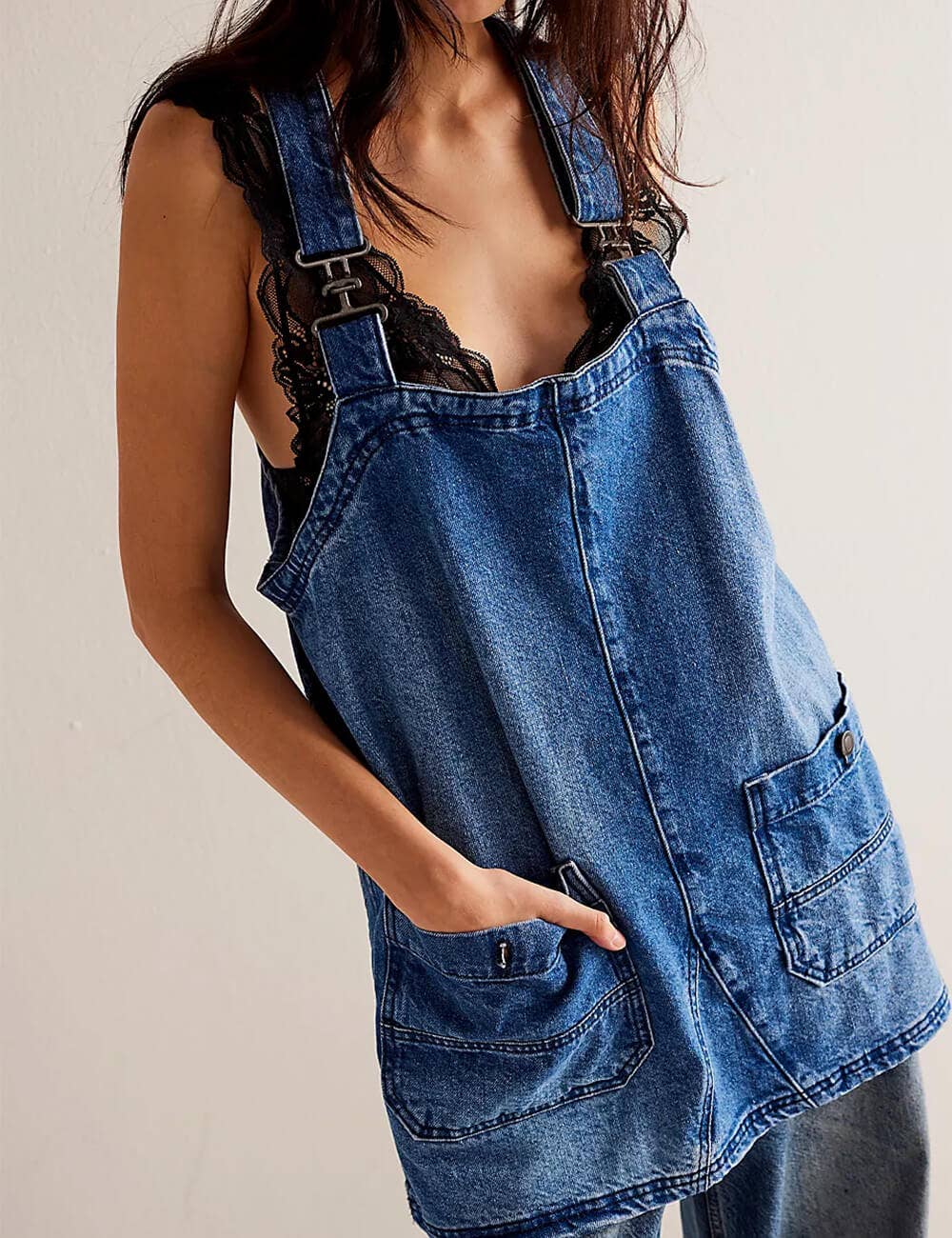 Sweetkama | Ladies Pocket Denim Mini Overall Dress