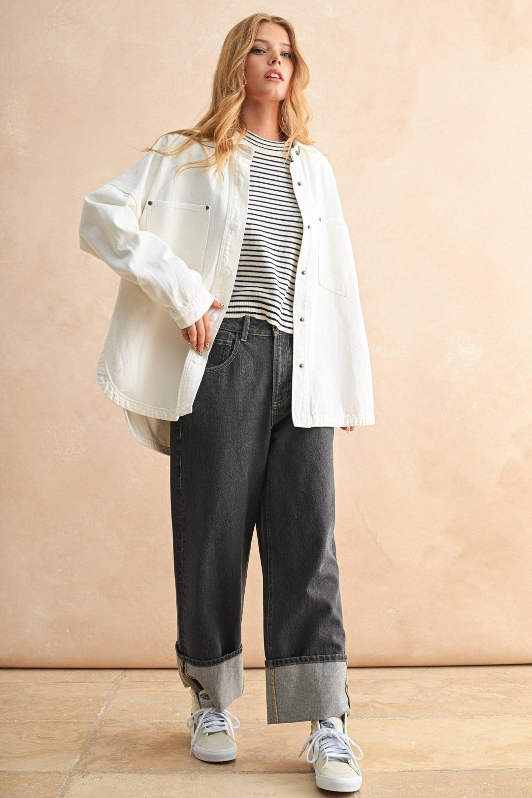 Miou Muse | Washed Snap Button Down Denim Shacket