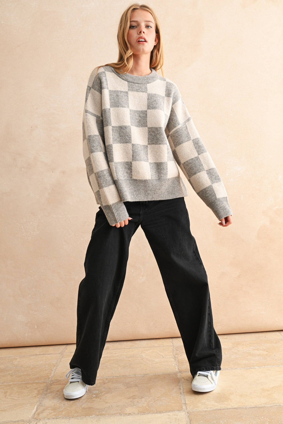 Miou Muse | Checker Pattern Sweater