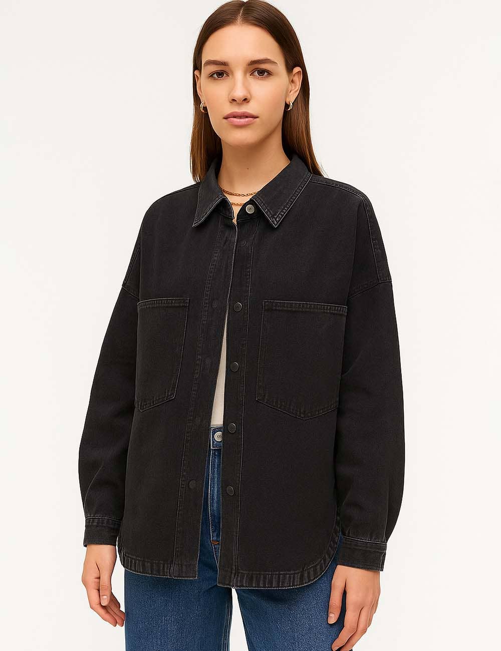 Sweetkama | Ladies Button-Up Pocket Denim Shacket