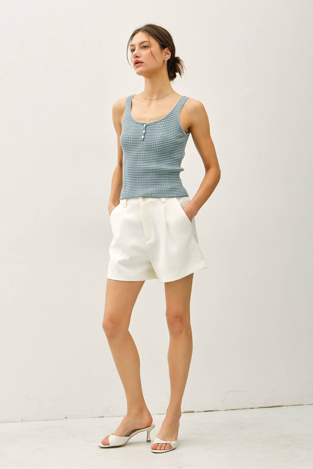 Be Cool | Lightweight striped scoop Neck Button Up Tank
