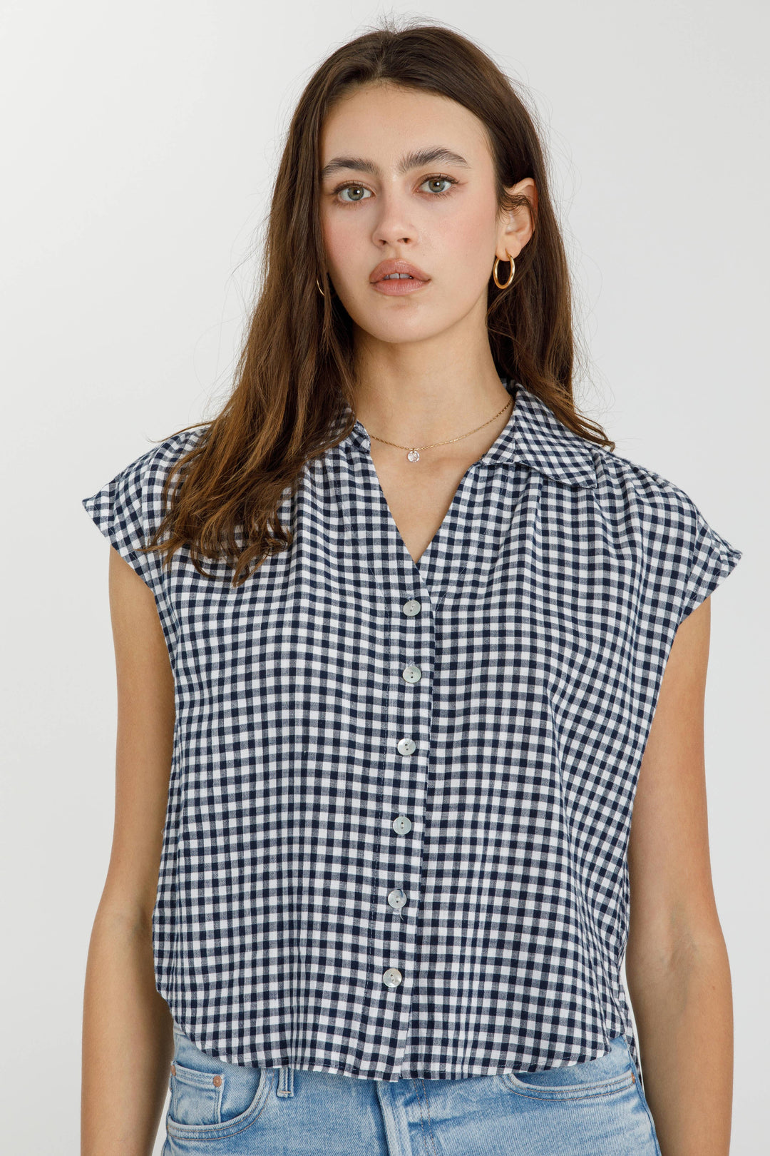 Be Cool | Boxy Cropped Gingham Button Up