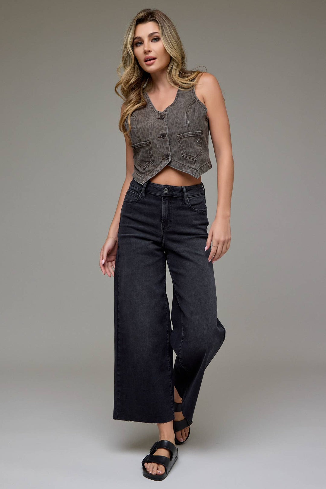 Hidden jeans | Black Clean Cropped Wide Leg